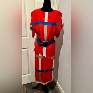 TED LAPIDUS Paris Vintage 80s Short Sleeves Color Blocked Dress US 8/40.